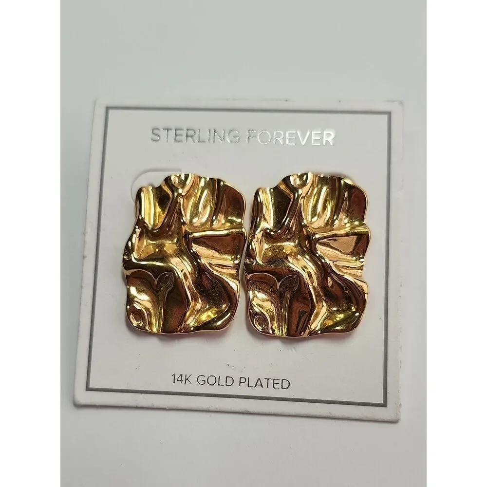 14K Gold Plated Organic Wave Stud Earrings - Gold